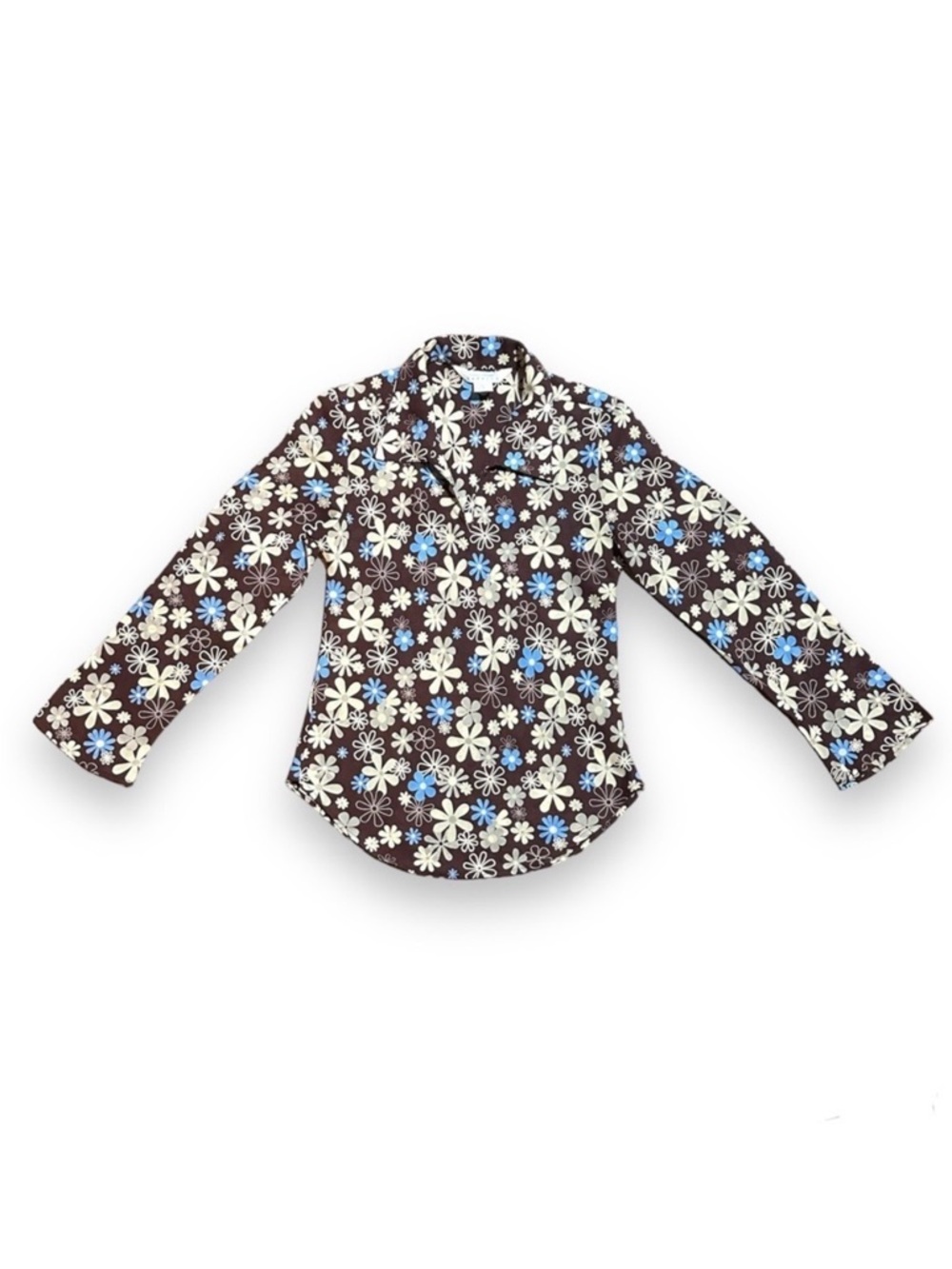 Vintage 90s Express Brown Floral Retro Collared Blouse Women’s Size Small Boho